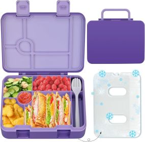 Kids Bento Lunch Box with Ice Pack, 5 Compartments Leak-Proof Bento Box with Utensils, 5.5-Cup Capacity for Adults & Ages 8+, BPA Free